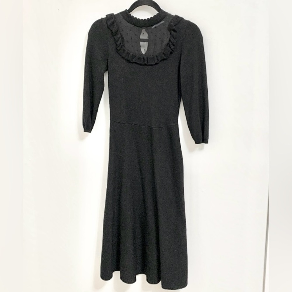 DRAPER JAMES RSVP 3/4 Sleeve Sweater Mesh Clip Dot Ruffle Dress - XS - 2
